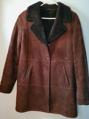 Danier Brown Sheep Skin Suede Shearling Lined Jacket Women Small